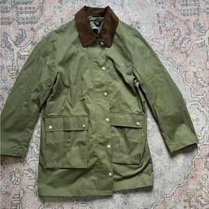 NWT J. Crew Olive Utility Jacket with Brown Collar